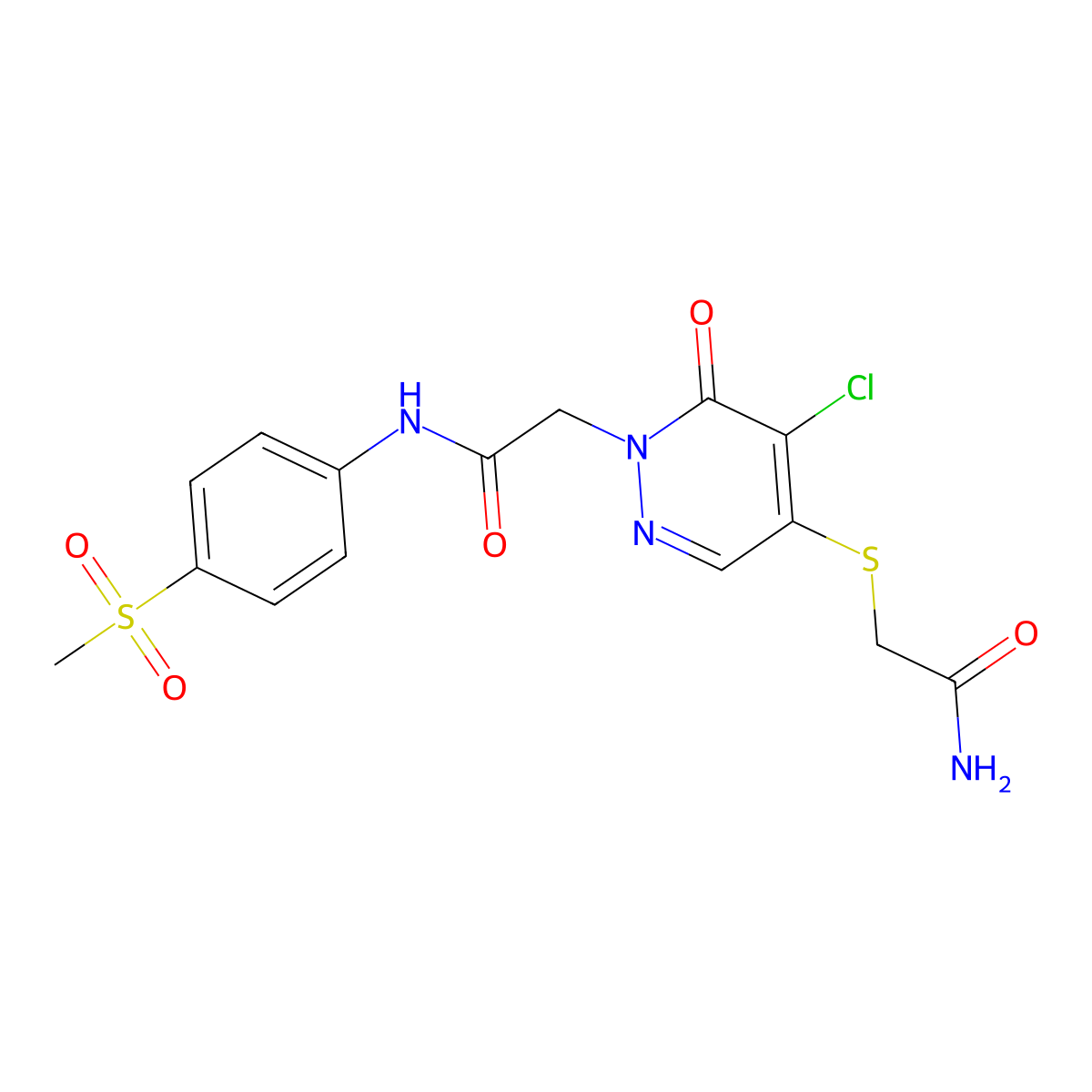2-(4-((2-amino-2-oxoethyl)thio)-5-chloro-6-oxopyridazin-1(6H)-yl)-N-(4-(methylsulfonyl)phenyl)acetamide molecular structure, CAS 1251684-05-5