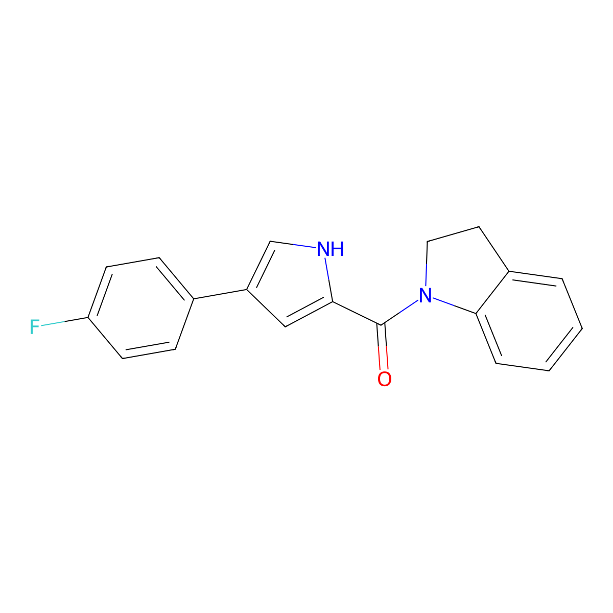 (4-(4-fluorophenyl)-1H-pyrrol-2-yl)(indolin-1-yl)methanone molecular structure, CAS 1251684-08-8