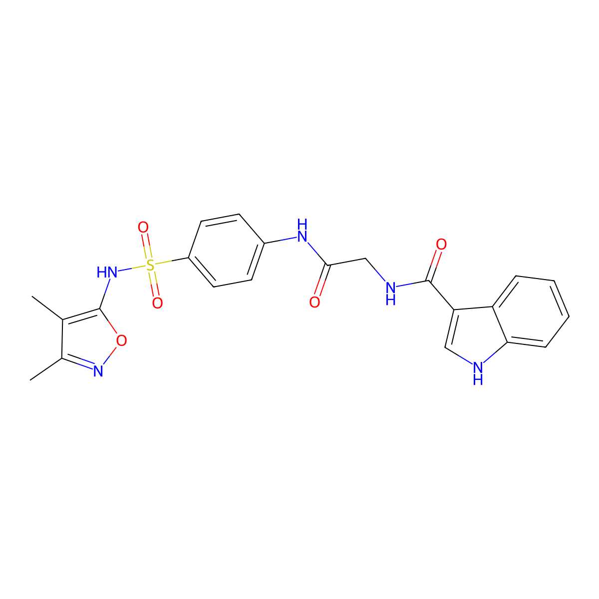 N-(2-((4-(N-(3,4-dimethylisoxazol-5-yl)sulfamoyl)phenyl)amino)-2-oxoethyl)-1H-indole-3-carboxamide molecular structure, CAS 1251684-11-3