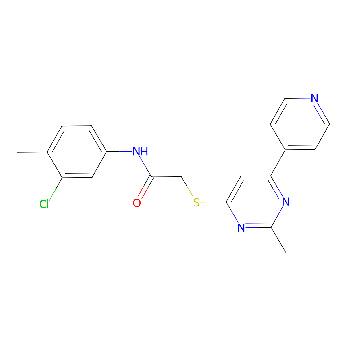 N-(3-chloro-4-methylphenyl)-2-((2-methyl-6-(pyridin-4-yl)pyrimidin-4-yl)thio)acetamide molecular structure, CAS 1251684-24-8