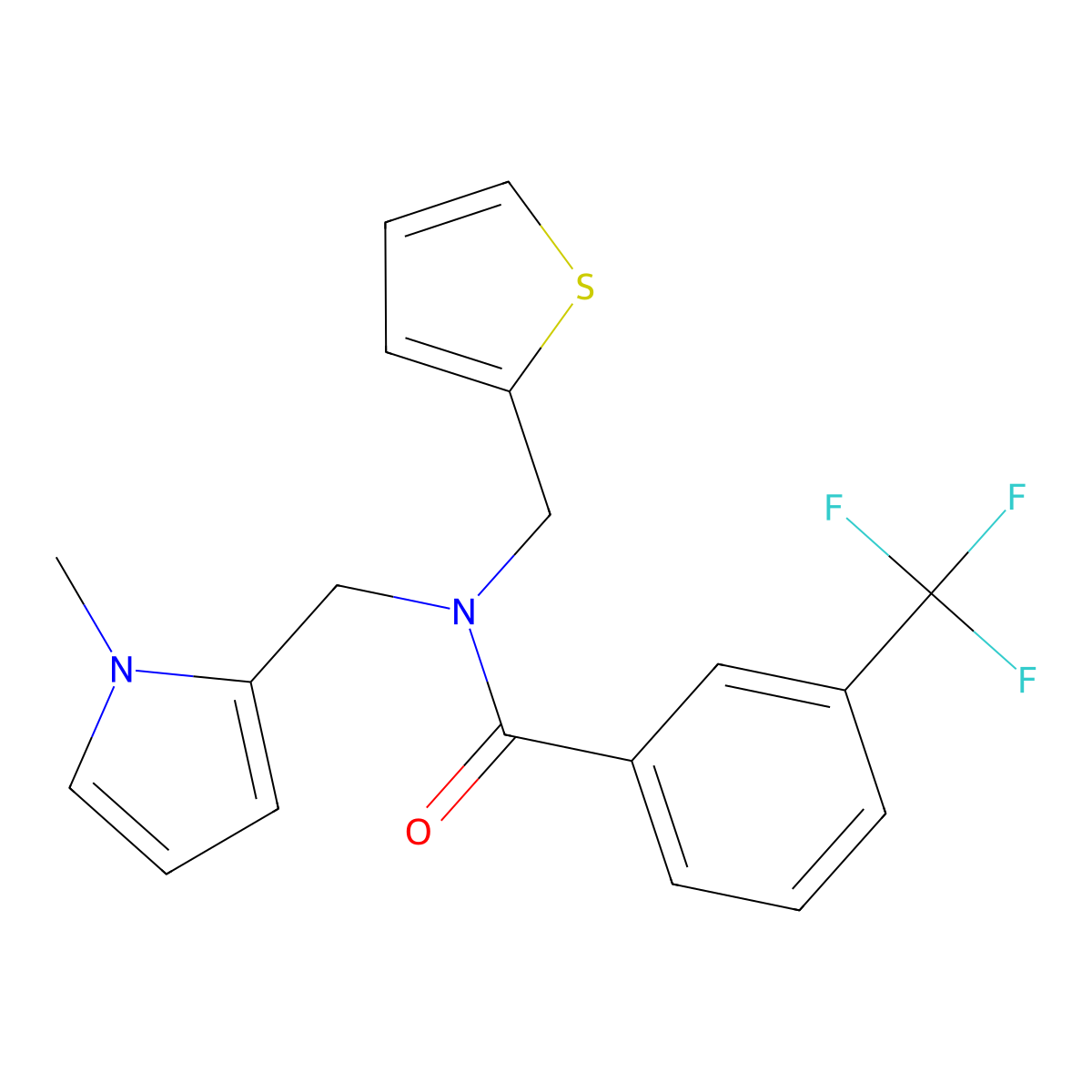 N-((1-methyl-1H-pyrrol-2-yl)methyl)-N-(thiophen-2-ylmethyl)-3-(trifluoromethyl)benzamide molecular structure, CAS 1251684-25-9