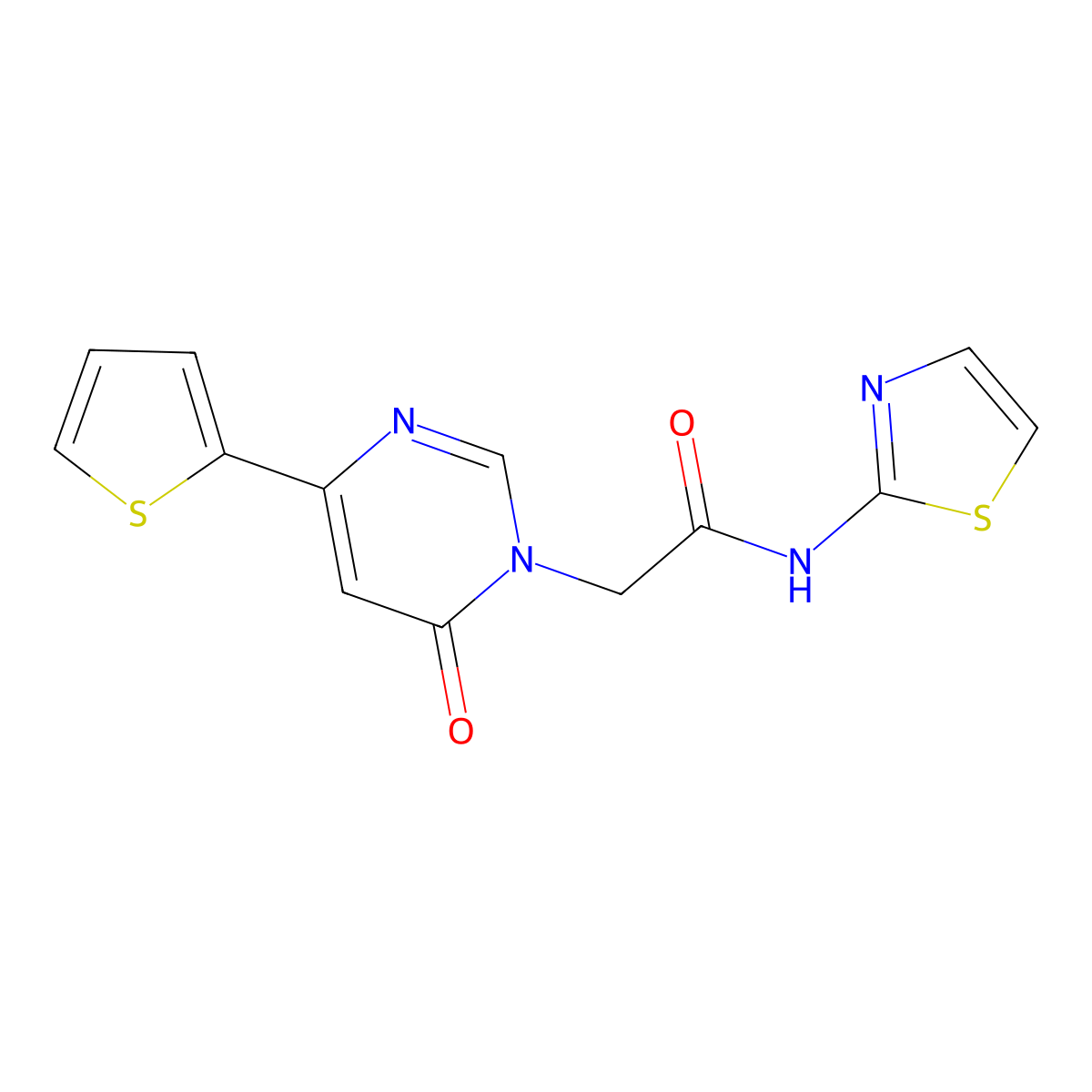 2-(6-oxo-4-(thiophen-2-yl)pyrimidin-1(6H)-yl)-N-(thiazol-2-yl)acetamide molecular structure, CAS 1251684-30-6