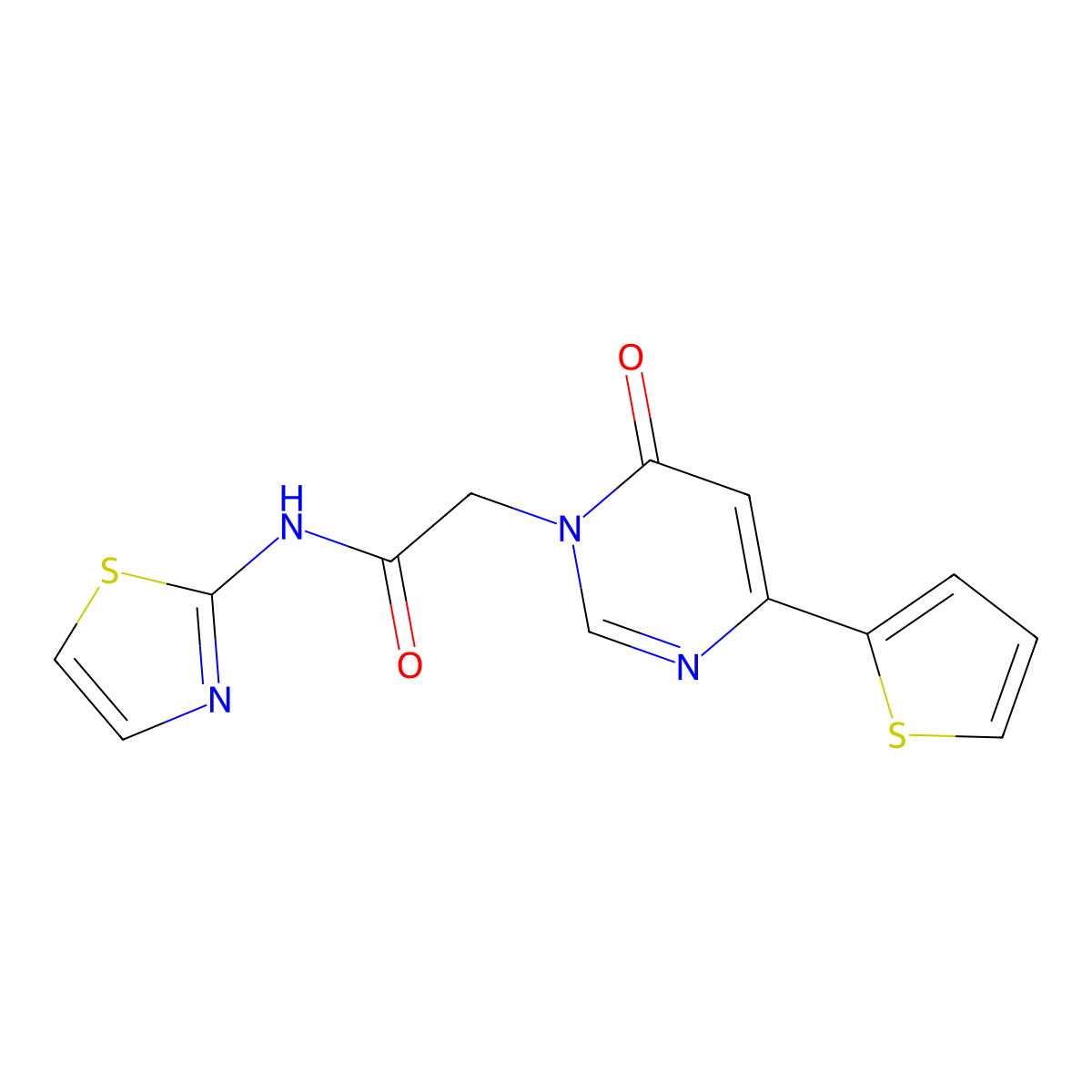 2-(6-oxo-4-(thiophen-2-yl)pyrimidin-1(6H)-yl)-N-(thiazol-2-yl)acetamide molecular structure, CAS 1251684-30-6