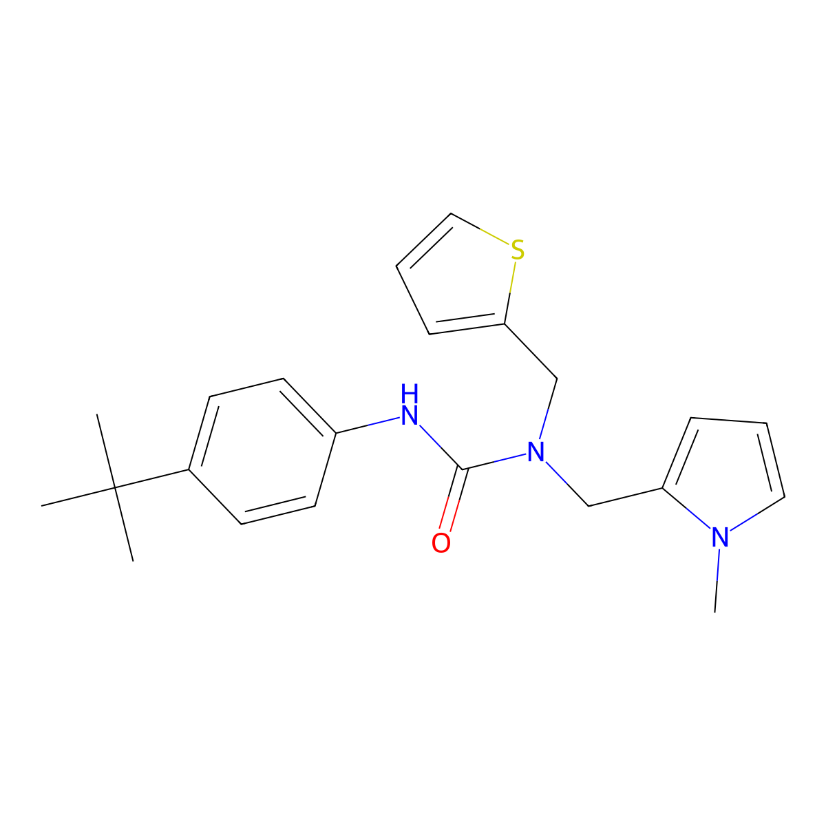 3-(4-(tert-butyl)phenyl)-1-((1-methyl-1H-pyrrol-2-yl)methyl)-1-(thiophen-2-ylmethyl)urea molecular structure, CAS 1251684-31-7