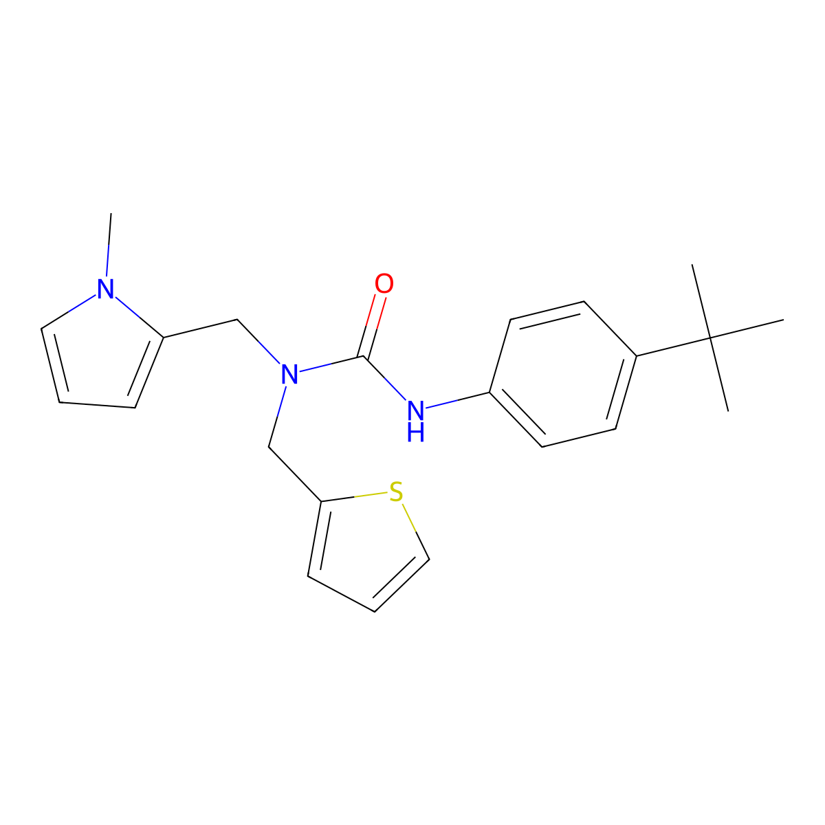 3-(4-(tert-butyl)phenyl)-1-((1-methyl-1H-pyrrol-2-yl)methyl)-1-(thiophen-2-ylmethyl)urea molecular structure, CAS 1251684-31-7