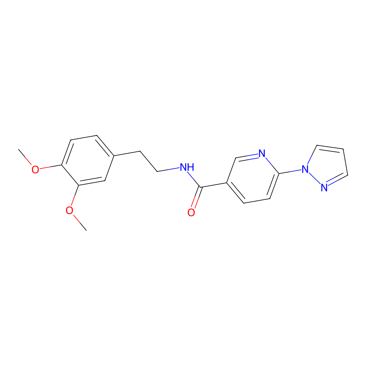 N-(3,4-dimethoxyphenethyl)-6-(1H-pyrazol-1-yl)nicotinamide molecular structure, CAS 1251684-35-1