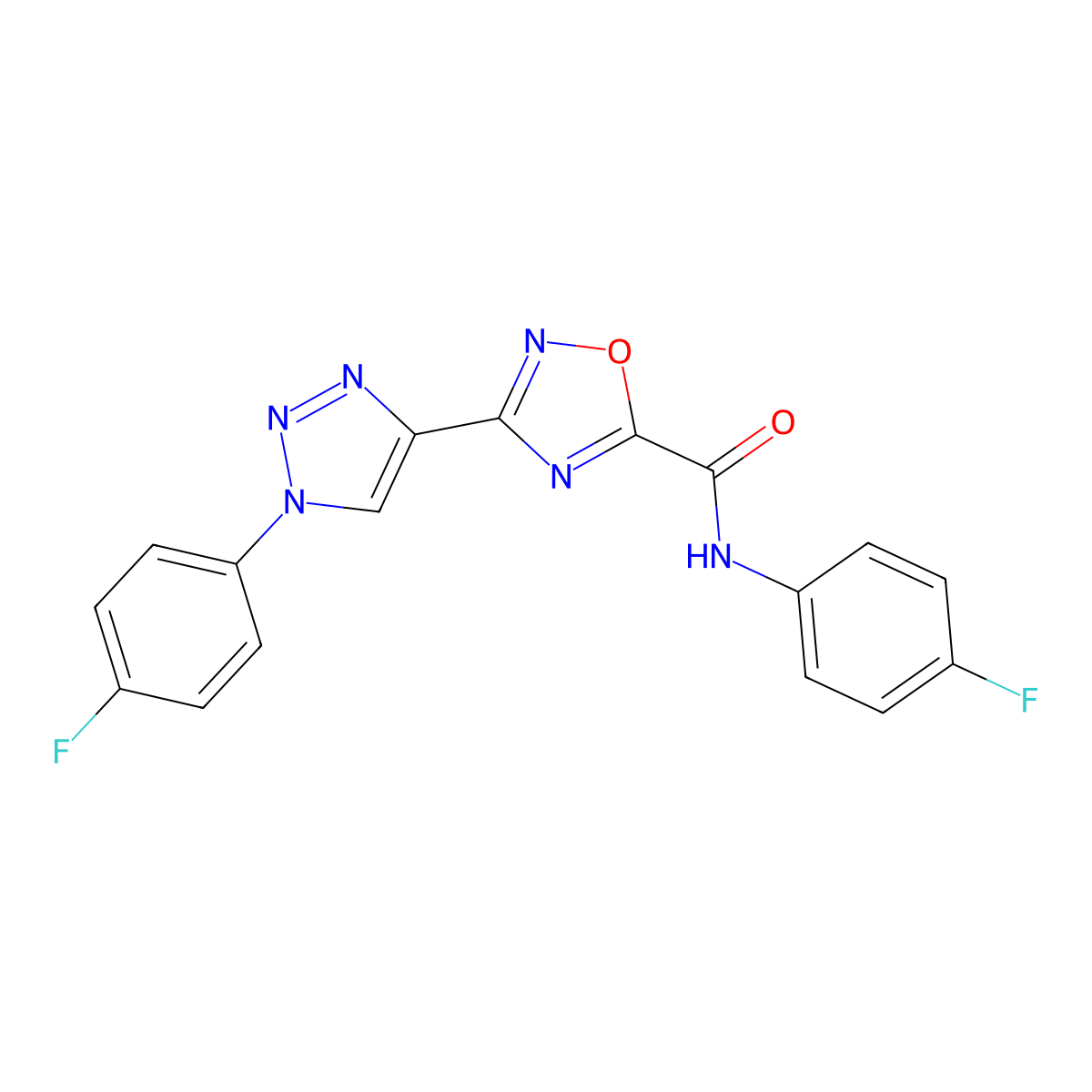 N-(4-fluorophenyl)-3-(1-(4-fluorophenyl)-1H-1,2,3-triazol-4-yl)-1,2,4-oxadiazole-5-carboxamide molecular structure, CAS 1251684-36-2