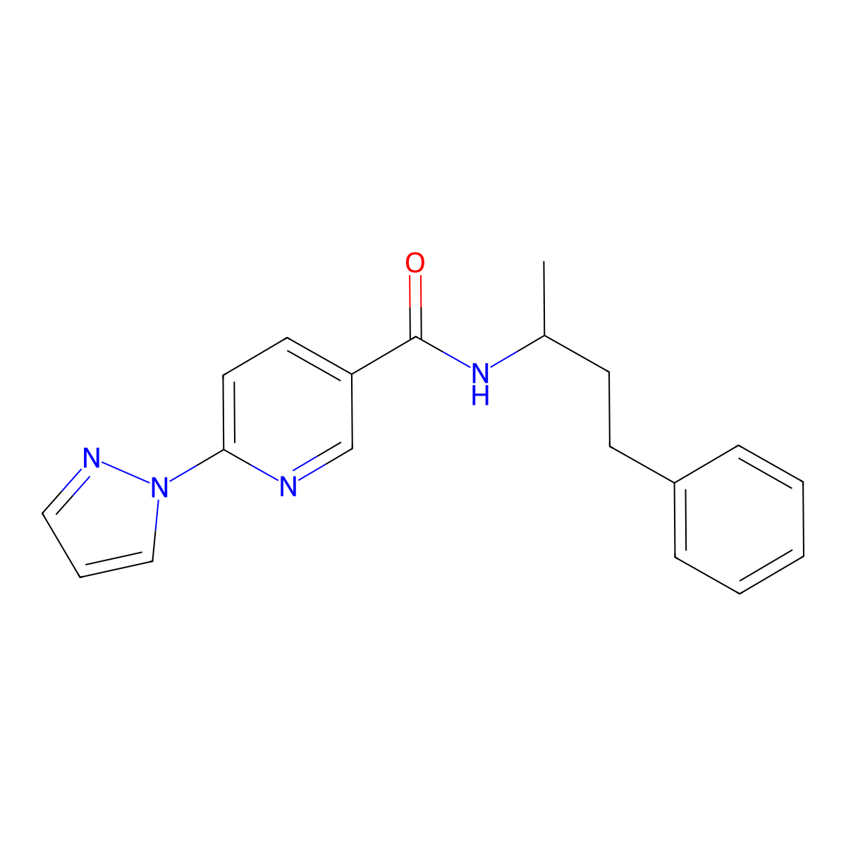 N-(4-phenylbutan-2-yl)-6-(1H-pyrazol-1-yl)nicotinamide molecular structure, CAS 1251684-37-3