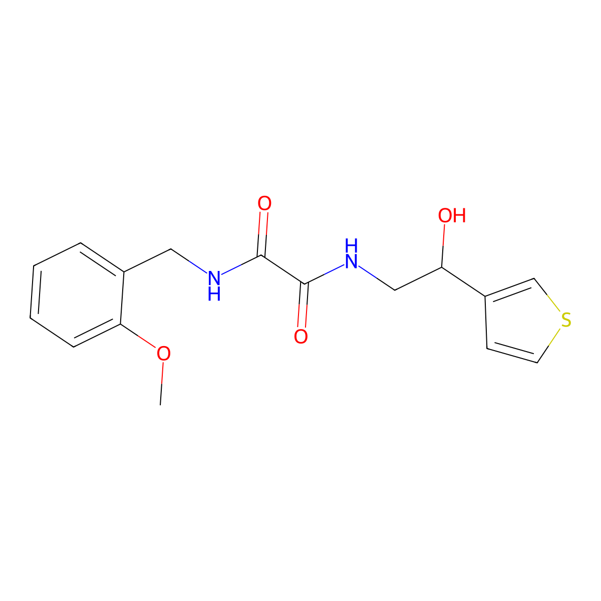 N1-(2-hydroxy-2-(thiophen-3-yl)ethyl)-N2-(2-methoxybenzyl)oxalamide molecular structure, CAS 1251684-45-3