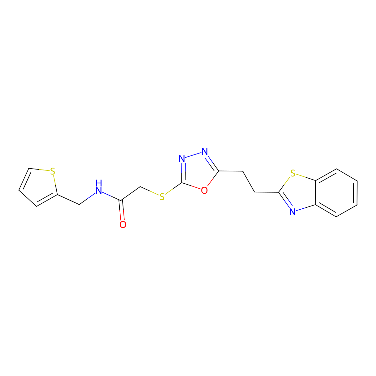 2-((5-(2-(benzo[d]thiazol-2-yl)ethyl)-1,3,4-oxadiazol-2-yl)thio)-N-(thiophen-2-ylmethyl)acetamide molecular structure, CAS 1251684-50-0