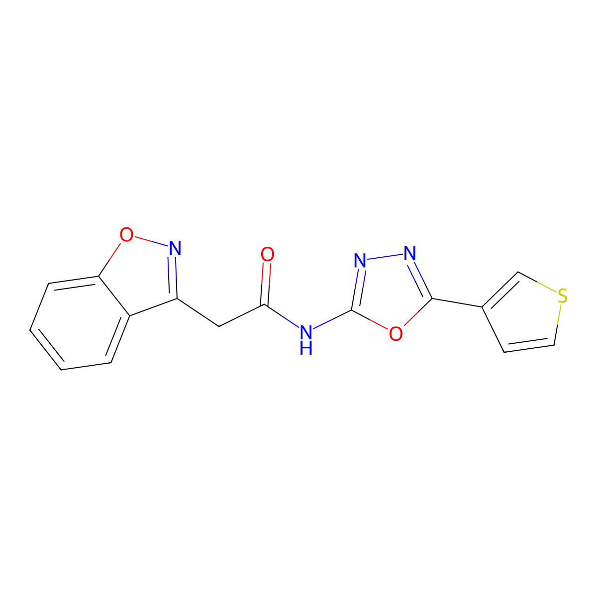2-(benzo[d]isoxazol-3-yl)-N-(5-(thiophen-3-yl)-1,3,4-oxadiazol-2-yl)acetamide molecular structure, CAS 1251684-54-4