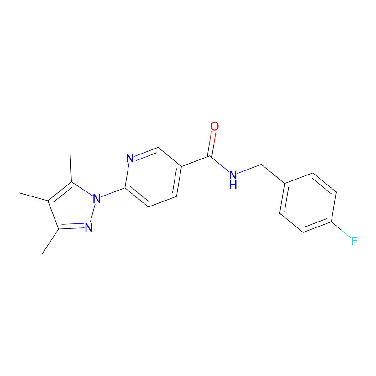 N-(4-fluorobenzyl)-6-(3,4,5-trimethyl-1H-pyrazol-1-yl)nicotinamide molecular structure, CAS 1251684-55-5