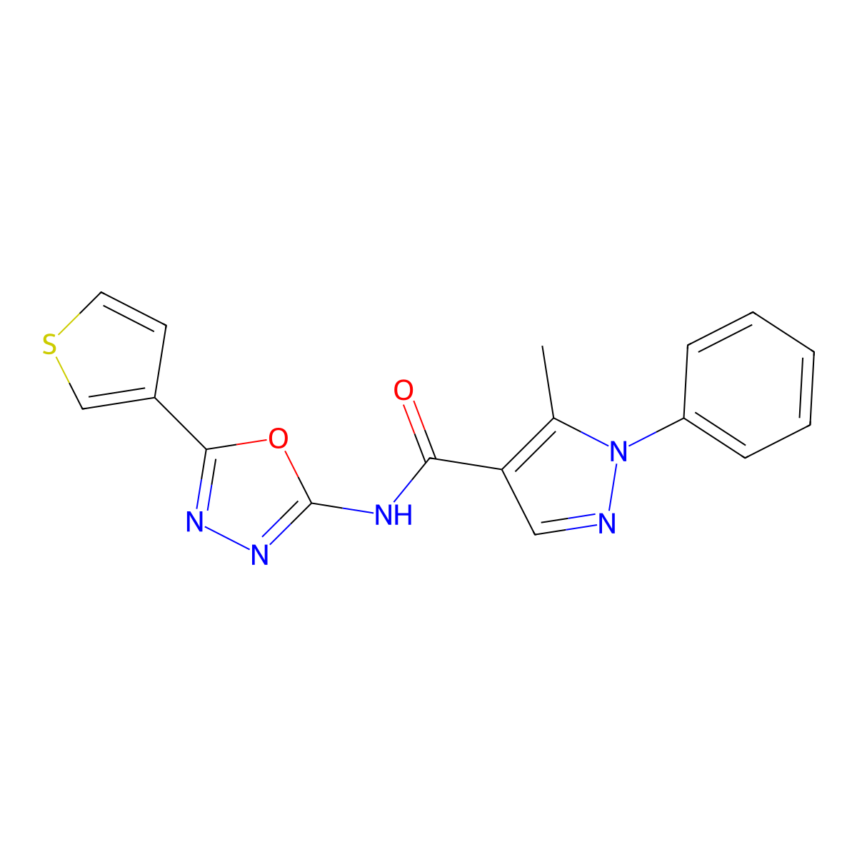 5-methyl-1-phenyl-N-(5-(thiophen-3-yl)-1,3,4-oxadiazol-2-yl)-1H-pyrazole-4-carboxamide molecular structure, CAS 1251684-57-7