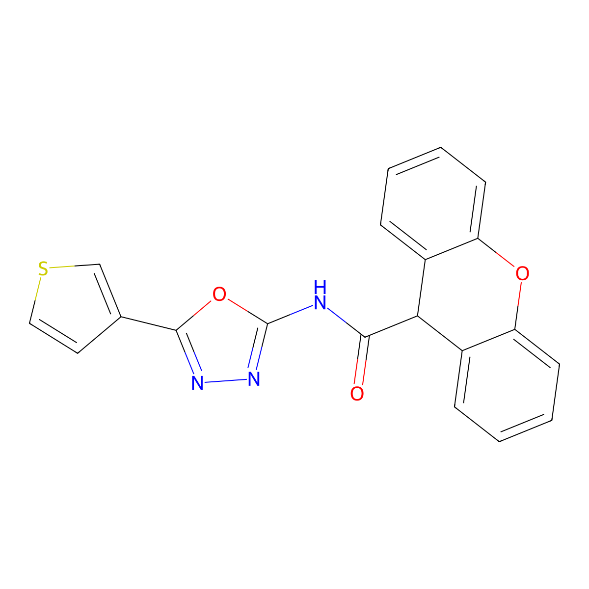 N-[5-(thiophen-3-yl)-1,3,4-oxadiazol-2-yl]-9H-xanthene-9-carboxamide molecular structure, CAS 1251684-62-4