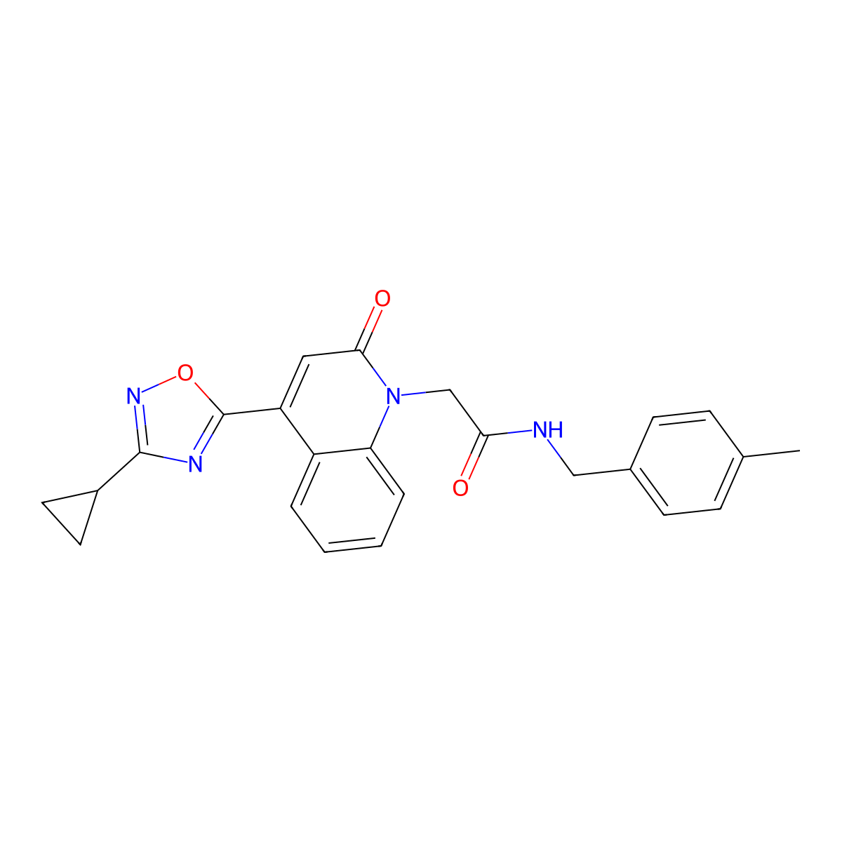 2-[4-(3-cyclopropyl-1,2,4-oxadiazol-5-yl)-2-oxo-1,2-dihydroquinolin-1-yl]-N-[(4-methylphenyl)methyl]acetamide molecular structure, CAS 1251684-66-8