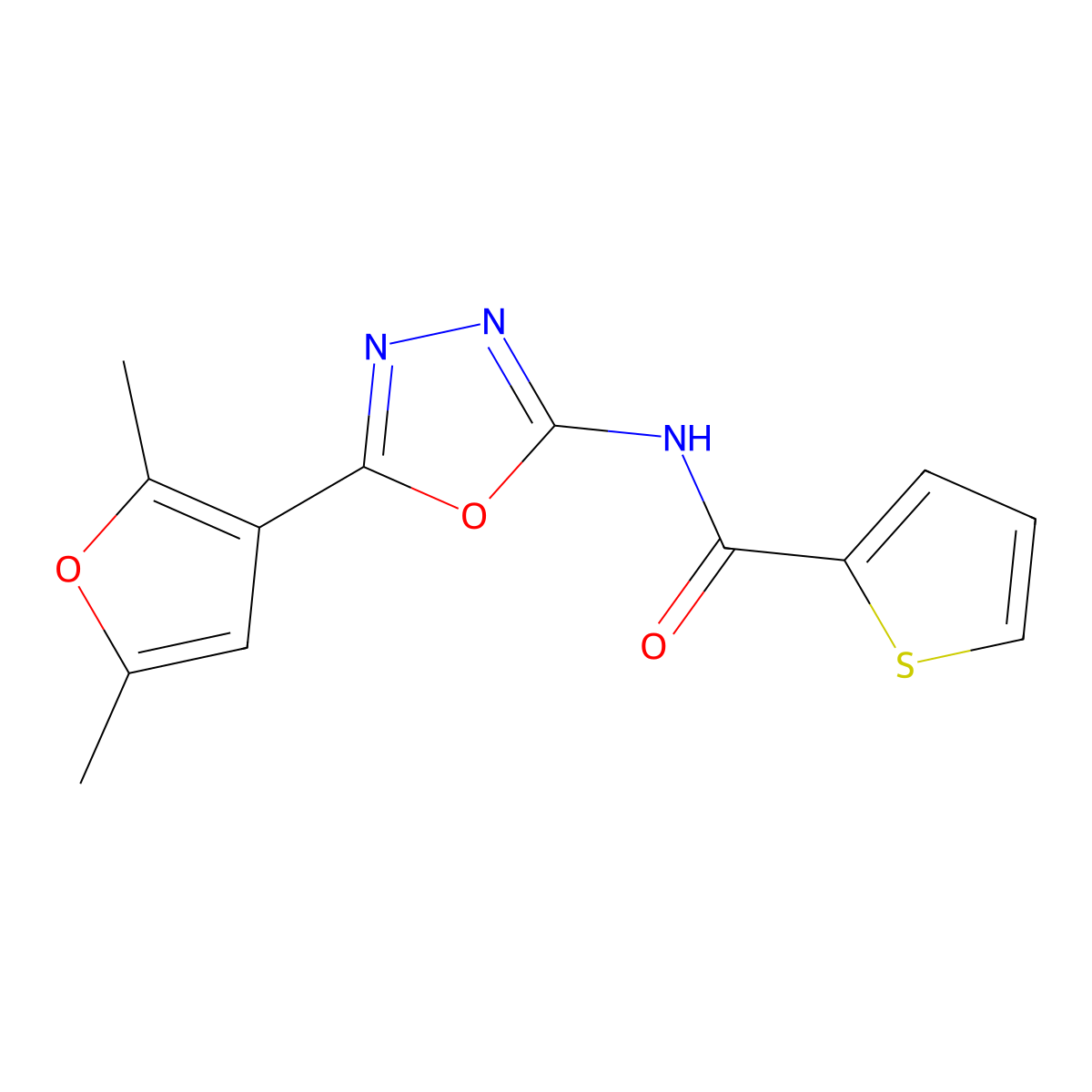 N-[5-(2,5-dimethylfuran-3-yl)-1,3,4-oxadiazol-2-yl]thiophene-2-carboxamide molecular structure, CAS 1251684-67-9