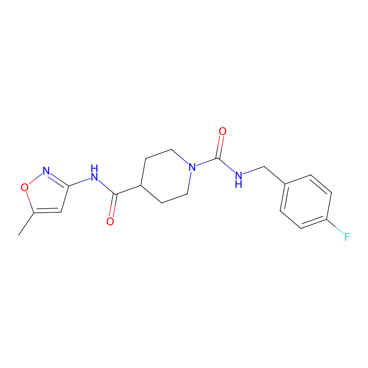 N1-[(4-fluorophenyl)methyl]-N4-(5-methyl-1,2-oxazol-3-yl)piperidine-1,4-dicarboxamide molecular structure, CAS 1251684-74-8