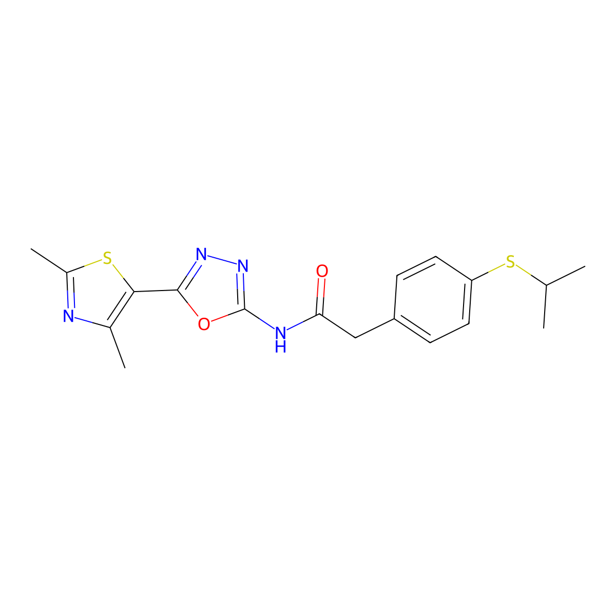 N-(5-(2,4-dimethylthiazol-5-yl)-1,3,4-oxadiazol-2-yl)-2-(4-(isopropylthio)phenyl)acetamide molecular structure, CAS 1251684-75-9