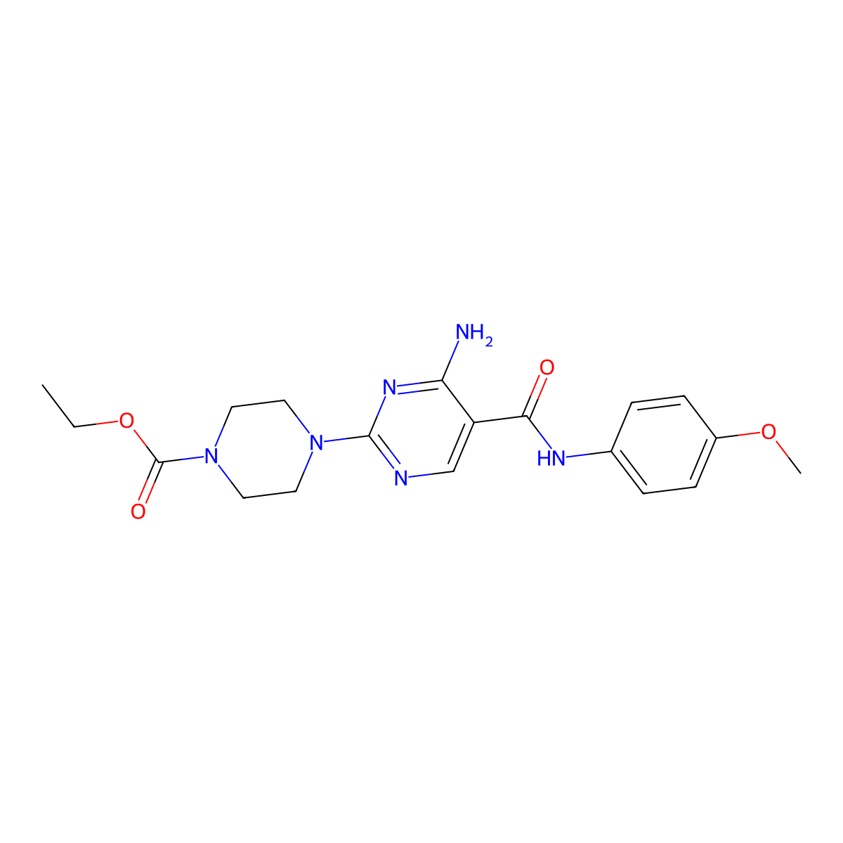 Ethyl 4-{4-amino-5-[(4-methoxyphenyl)carbamoyl]pyrimidin-2-yl}piperazine-1-carboxylate molecular structure, CAS 1251684-77-1