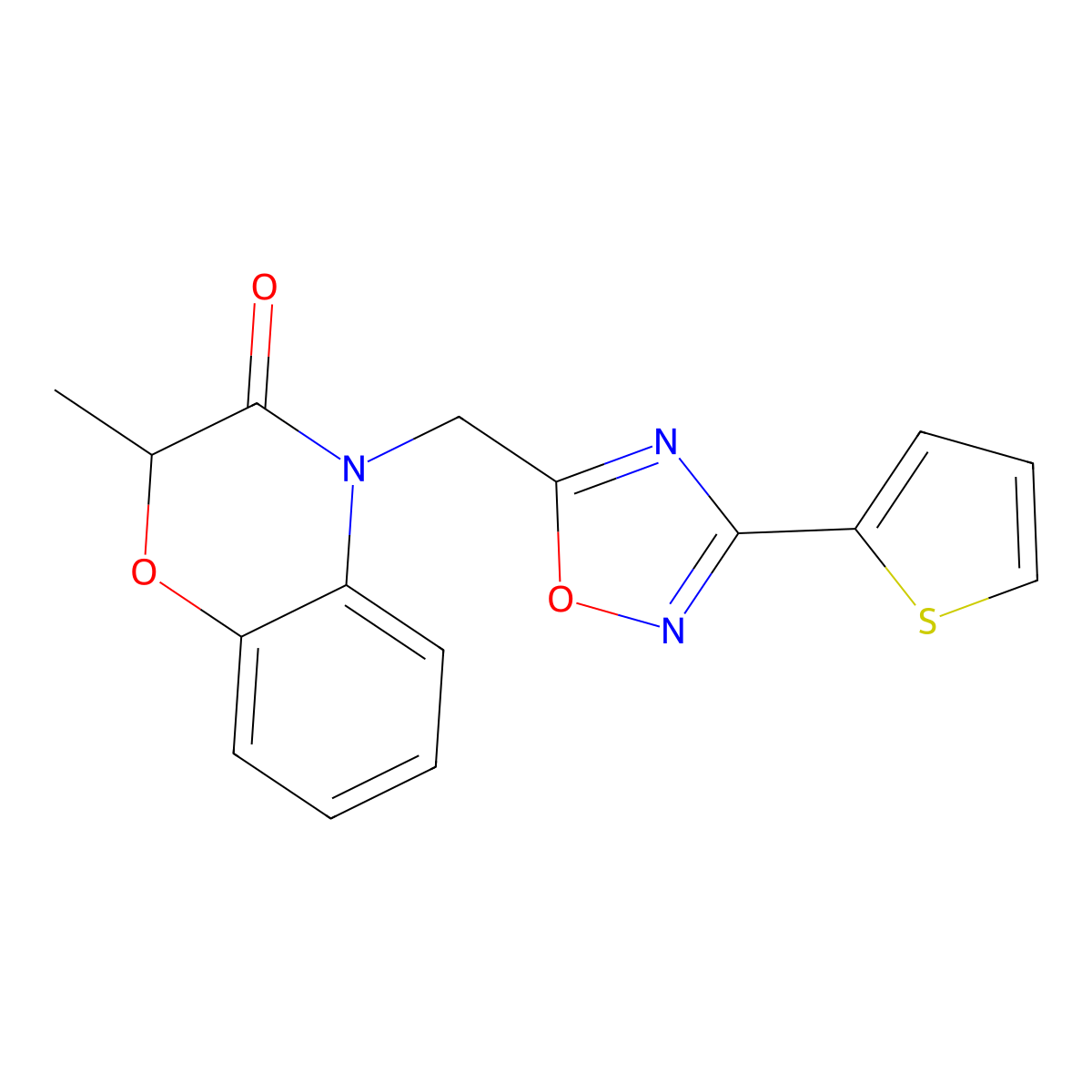 2-methyl-4-((3-(thiophen-2-yl)-1,2,4-oxadiazol-5-yl)methyl)-2H-benzo[b][1,4]oxazin-3(4H)-one molecular structure, CAS 1251684-83-9
