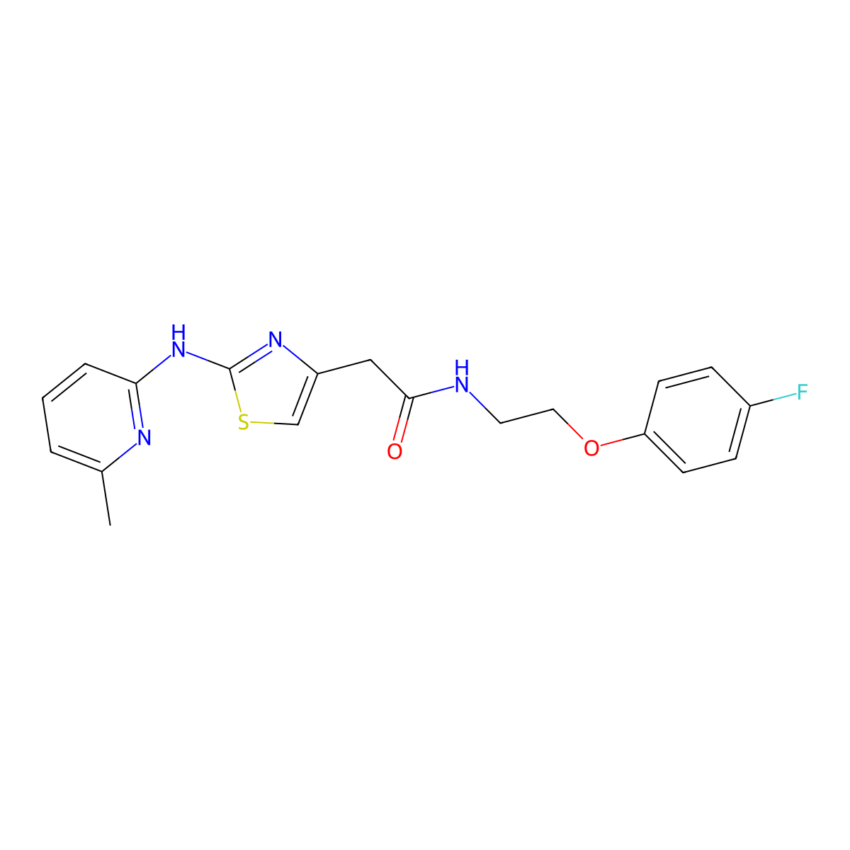 N-(2-(4-fluorophenoxy)ethyl)-2-(2-((6-methylpyridin-2-yl)amino)thiazol-4-yl)acetamide molecular structure, CAS 1251684-85-1