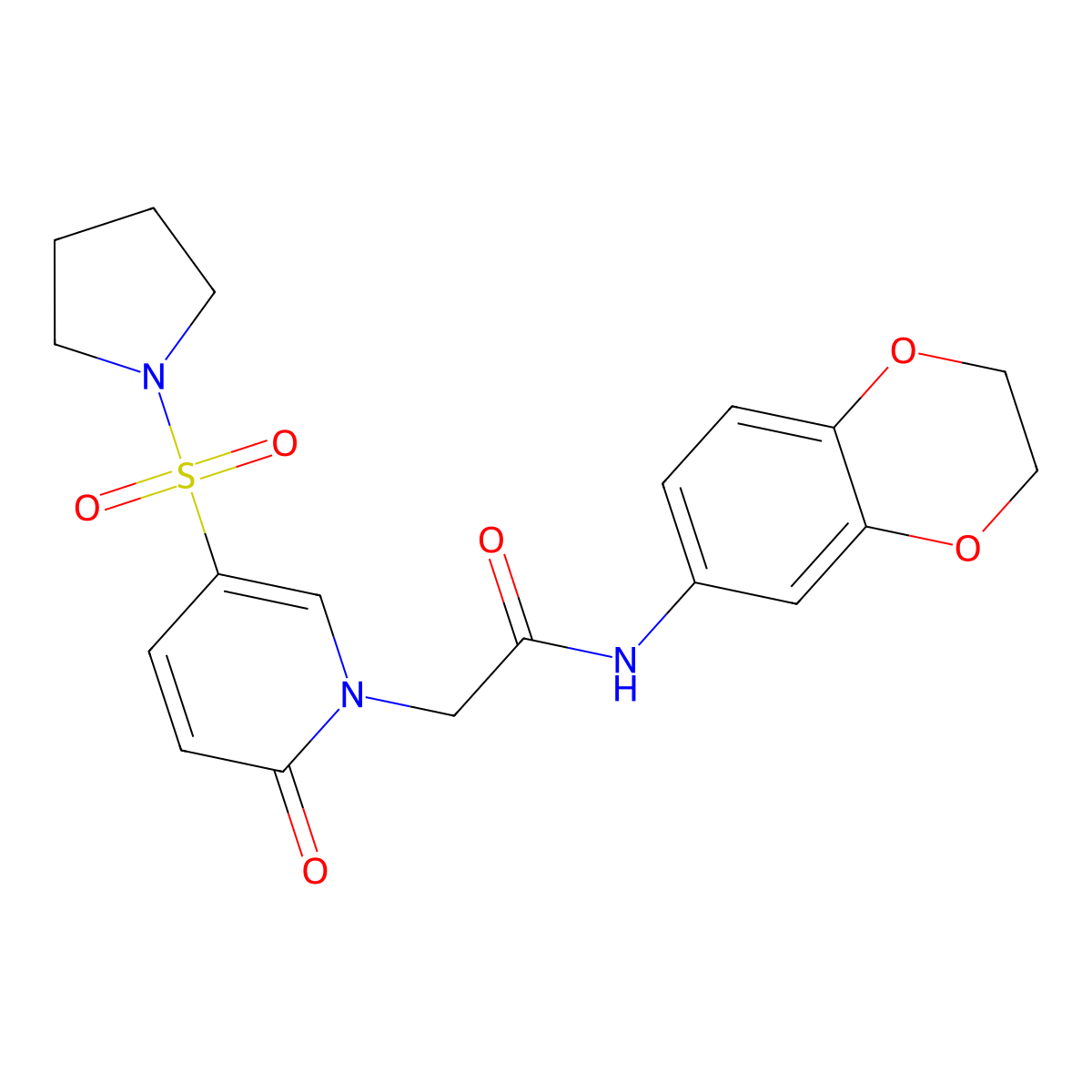 N-(2,3-dihydro-1,4-benzodioxin-6-yl)-2-(2-oxo-5-pyrrolidin-1-ylsulfonylpyridin-1-yl)acetamide molecular structure, CAS 1251685-02-5