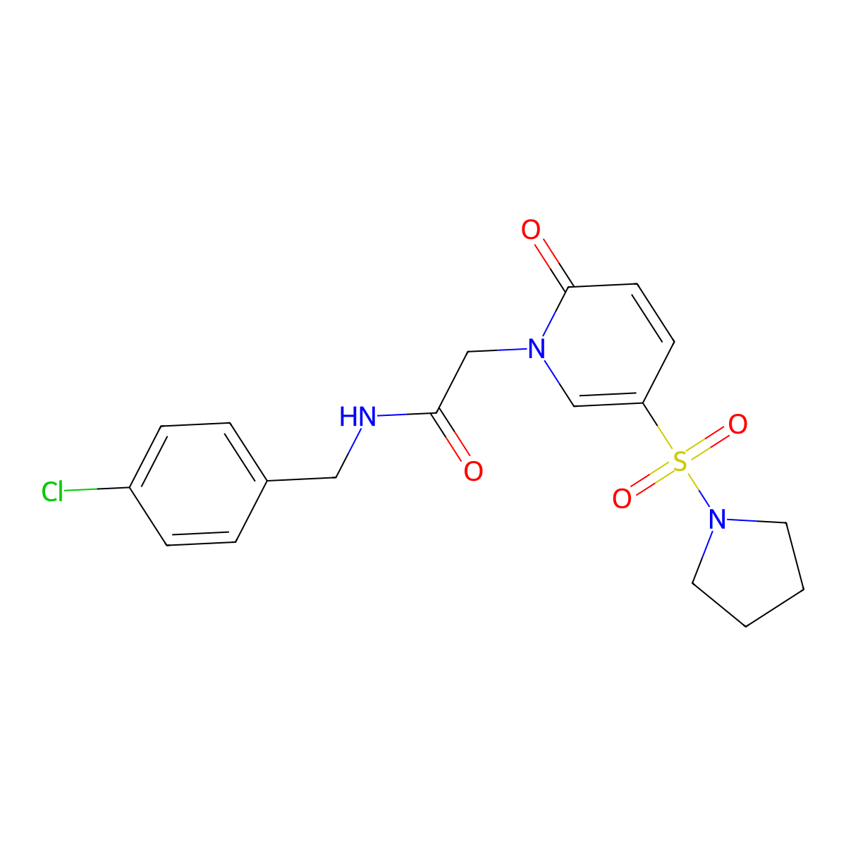 N-[(4-chlorophenyl)methyl]-2-(2-oxo-5-pyrrolidin-1-ylsulfonylpyridin-1-yl)acetamide molecular structure, CAS 1251685-03-6