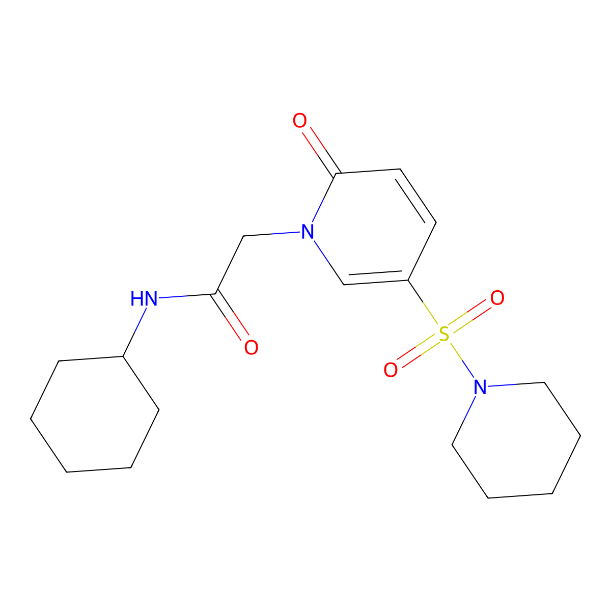 N-cyclohexyl-2-(2-oxo-5-(piperidin-1-ylsulfonyl)pyridin-1(2H)-yl)acetamide molecular structure, CAS 1251685-06-9