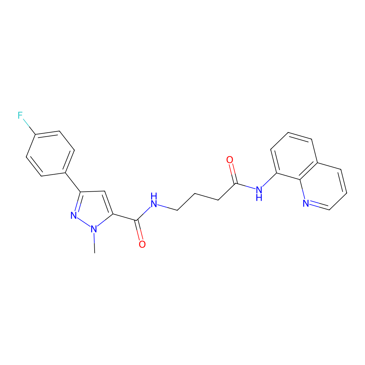 3-(4-fluorophenyl)-1-methyl-N-(4-oxo-4-(quinolin-8-ylamino)butyl)-1H-pyrazole-5-carboxamide molecular structure, CAS 1251685-13-8