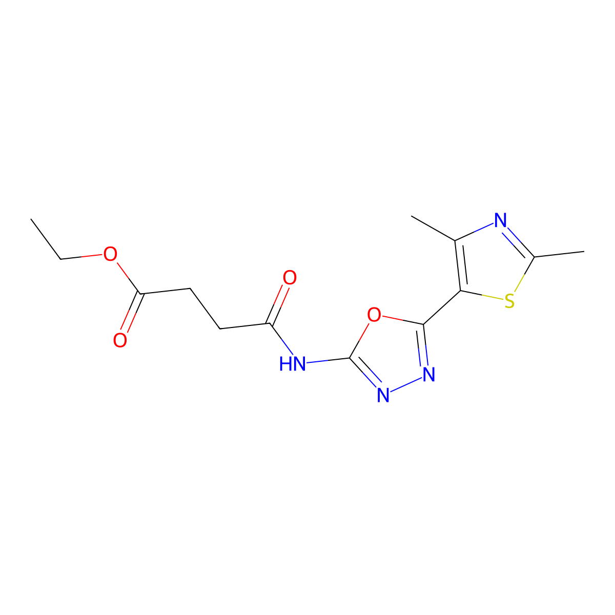Ethyl 4-((5-(2,4-dimethylthiazol-5-yl)-1,3,4-oxadiazol-2-yl)amino)-4-oxobutanoate molecular structure, CAS 1251685-19-4