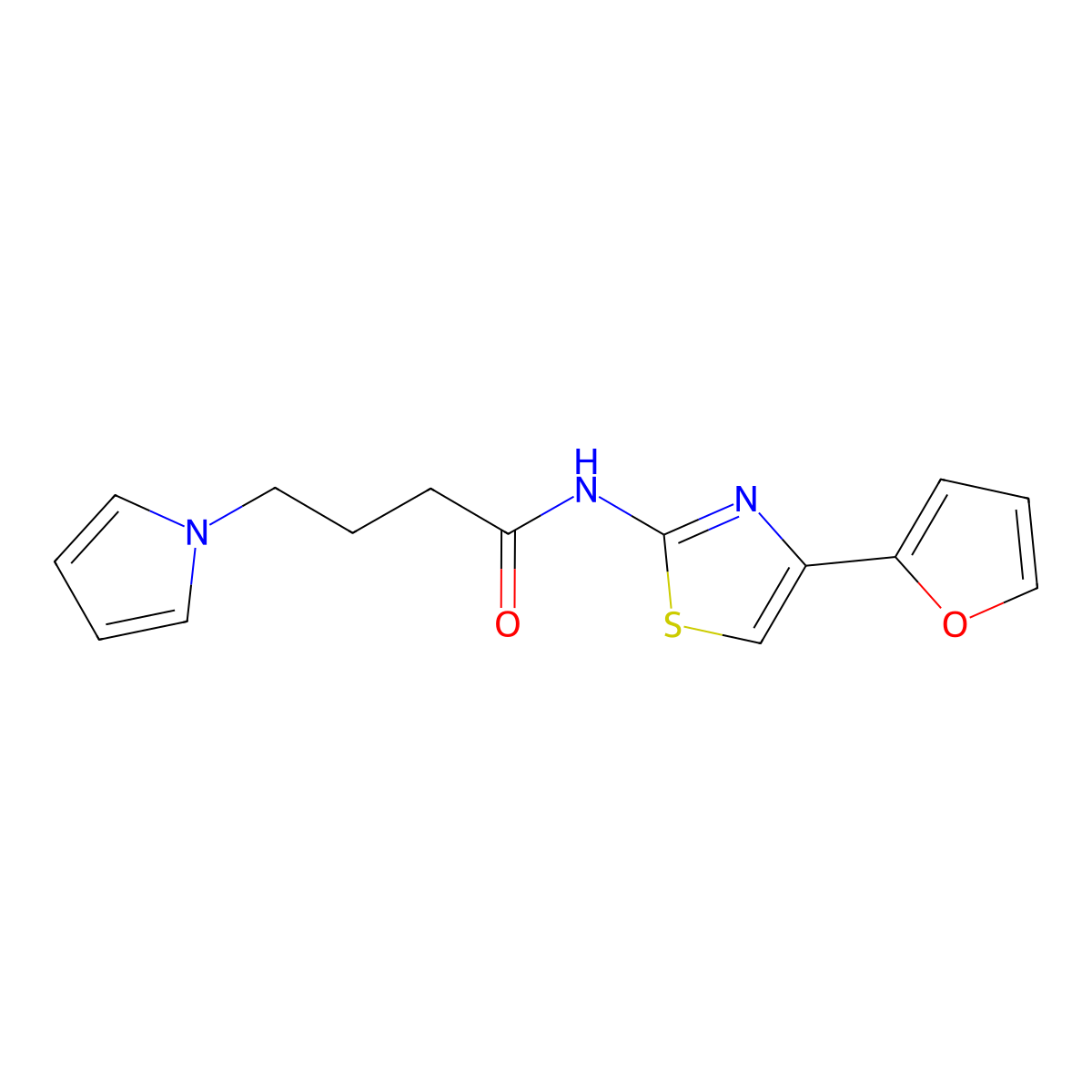 N-(4-(furan-2-yl)thiazol-2-yl)-4-(1H-pyrrol-1-yl)butanamide molecular structure, CAS 1251685-23-0