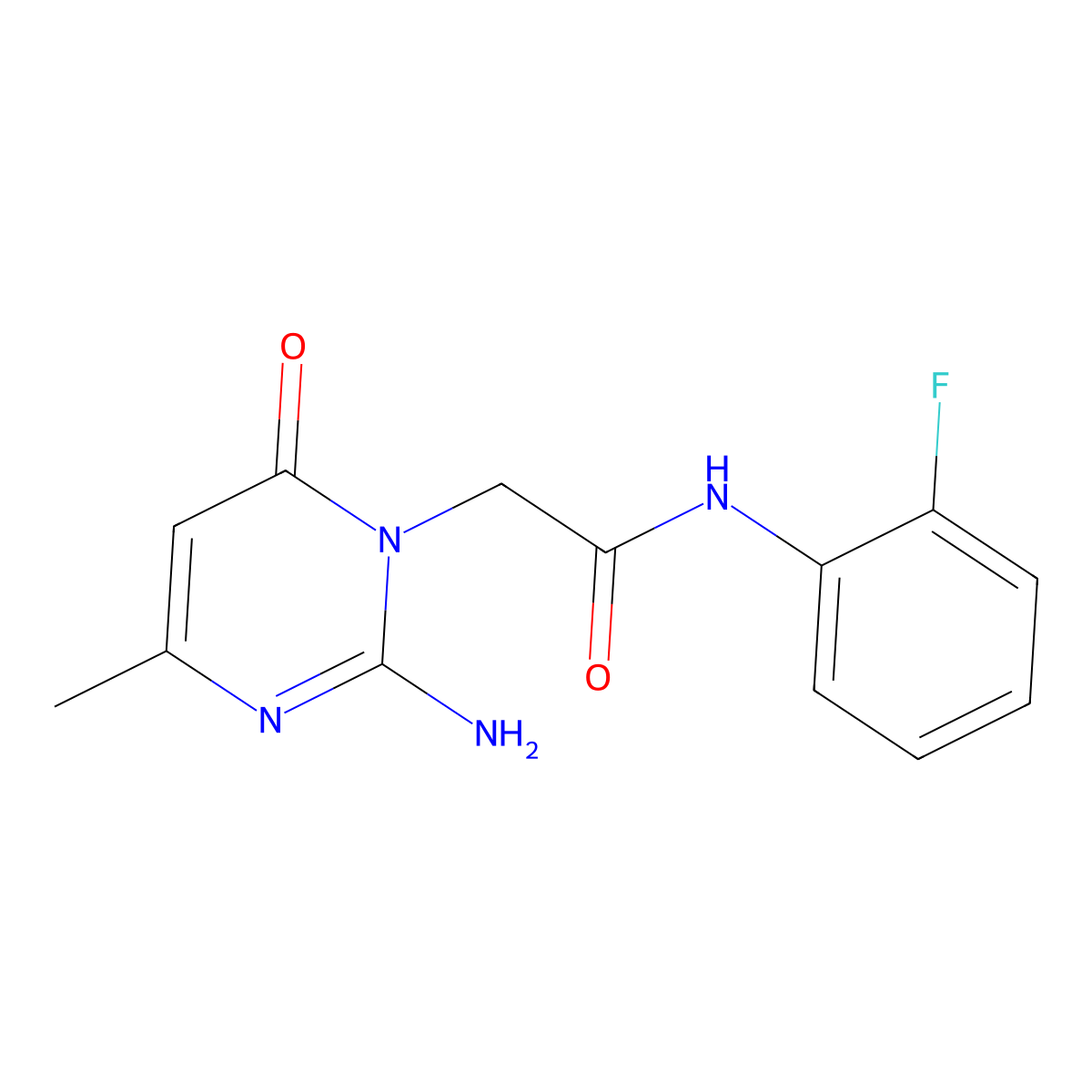 2-[2-amino-4-methyl-6-oxo-1(6H)-pyrimidinyl]-N~1~-(2-fluorophenyl)acetamide molecular structure, CAS 1251685-25-2