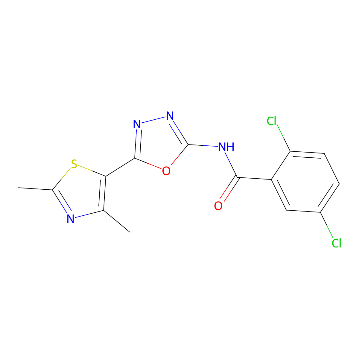 2,5-dichloro-N-(5-(2,4-dimethylthiazol-5-yl)-1,3,4-oxadiazol-2-yl)benzamide molecular structure, CAS 1251685-26-3