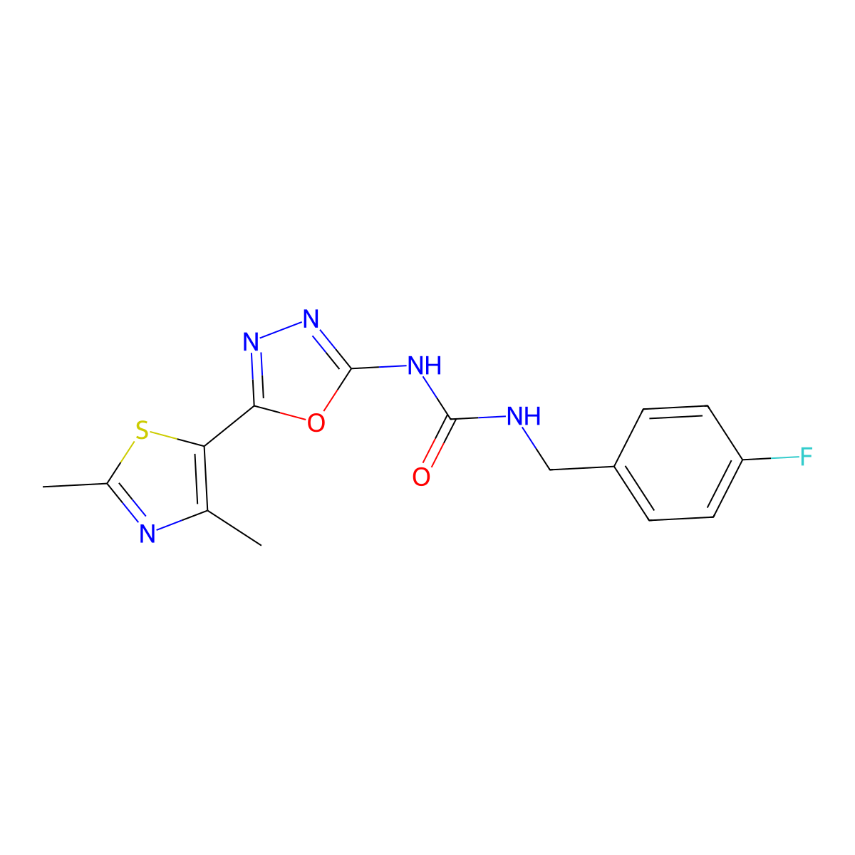 1-(5-(2,4-Dimethylthiazol-5-yl)-1,3,4-oxadiazol-2-yl)-3-(4-fluorobenzyl)urea molecular structure, CAS 1251685-28-5