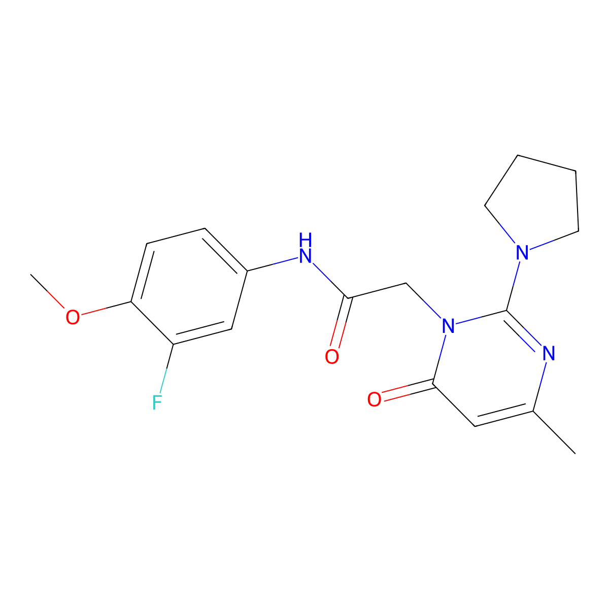 N-(3-fluoro-4-methoxyphenyl)-2-[4-methyl-6-oxo-2-(pyrrolidin-1-yl)-1,6-dihydropyrimidin-1-yl]acetamide molecular structure, CAS 1251685-36-5