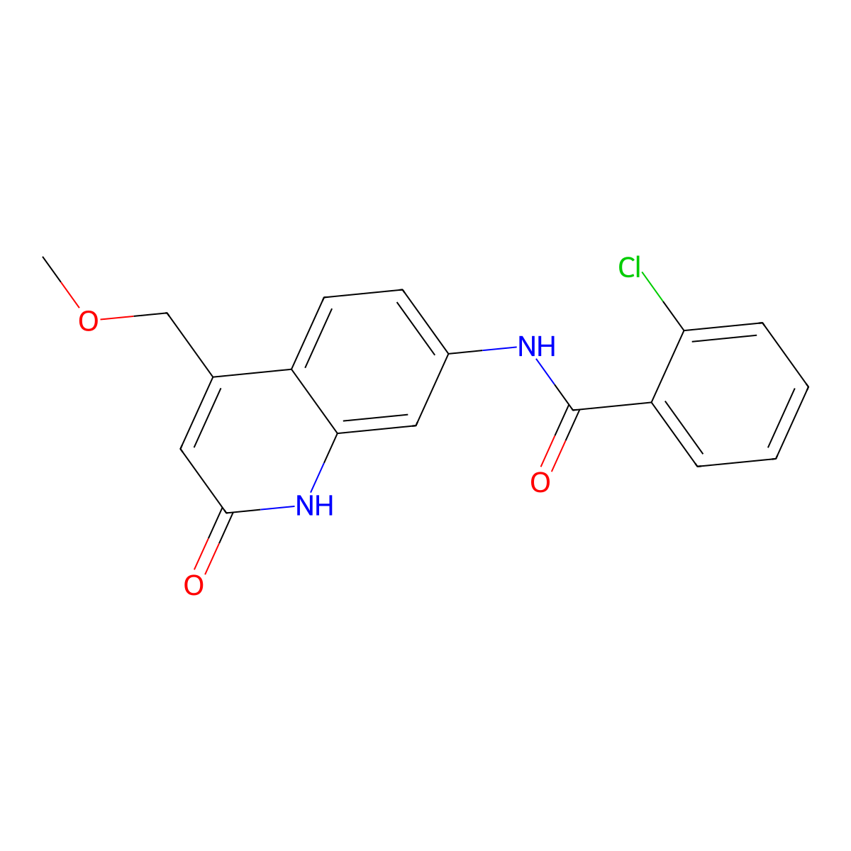 2-chloro-N-(4-(methoxymethyl)-2-oxo-1,2-dihydroquinolin-7-yl)benzamide molecular structure, CAS 1251685-40-1