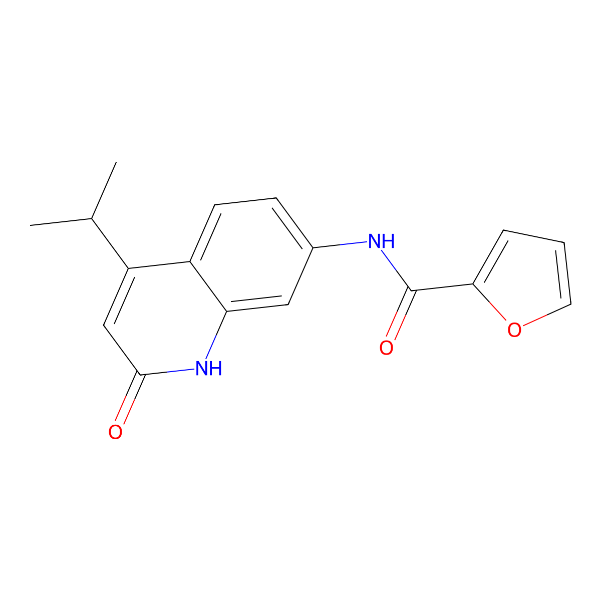 N-(4-isopropyl-2-oxo-1,2-dihydroquinolin-7-yl)furan-2-carboxamide molecular structure, CAS 1251685-41-2