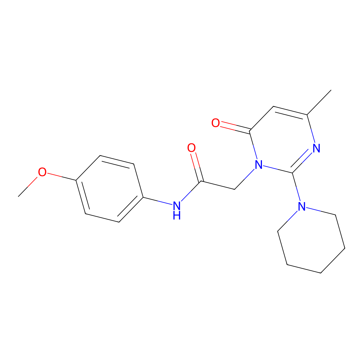 N-(4-methoxyphenyl)-2-[4-methyl-6-oxo-2-(piperidin-1-yl)-1,6-dihydropyrimidin-1-yl]acetamide molecular structure, CAS 1251685-43-4