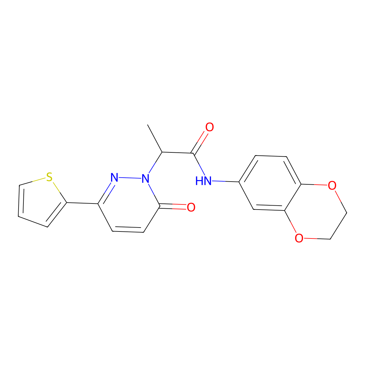 N-(2,3-dihydrobenzo[b][1,4]dioxin-6-yl)-2-(6-oxo-3-(thiophen-2-yl)pyridazin-1(6H)-yl)propanamide molecular structure, CAS 1251685-44-5
