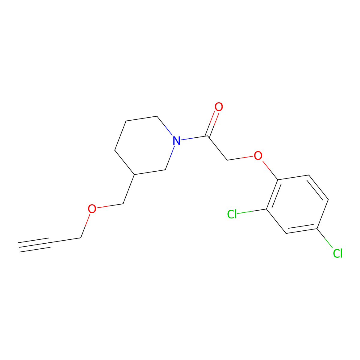 2-(2,4-Dichlorophenoxy)-1-(3-((prop-2-yn-1-yloxy)methyl)piperidin-1-yl)ethanone molecular structure, CAS 1251685-52-5