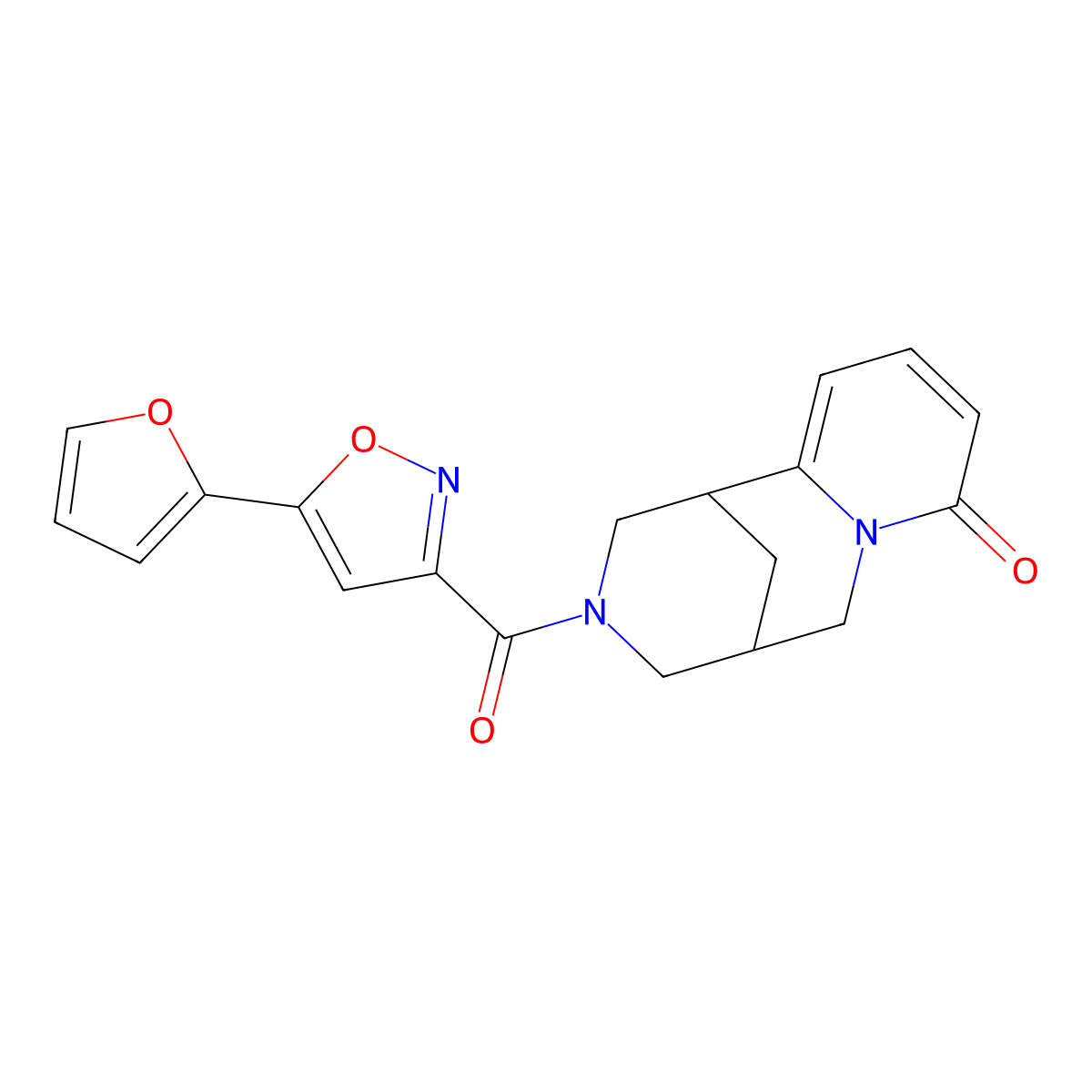 3-(5-(furan-2-yl)isoxazole-3-carbonyl)-3,4,5,6-tetrahydro-1H-1,5-methanopyrido[1,2-a][1,5]diazocin-8(2H)-one molecular structure, CAS 1251685-53-6
