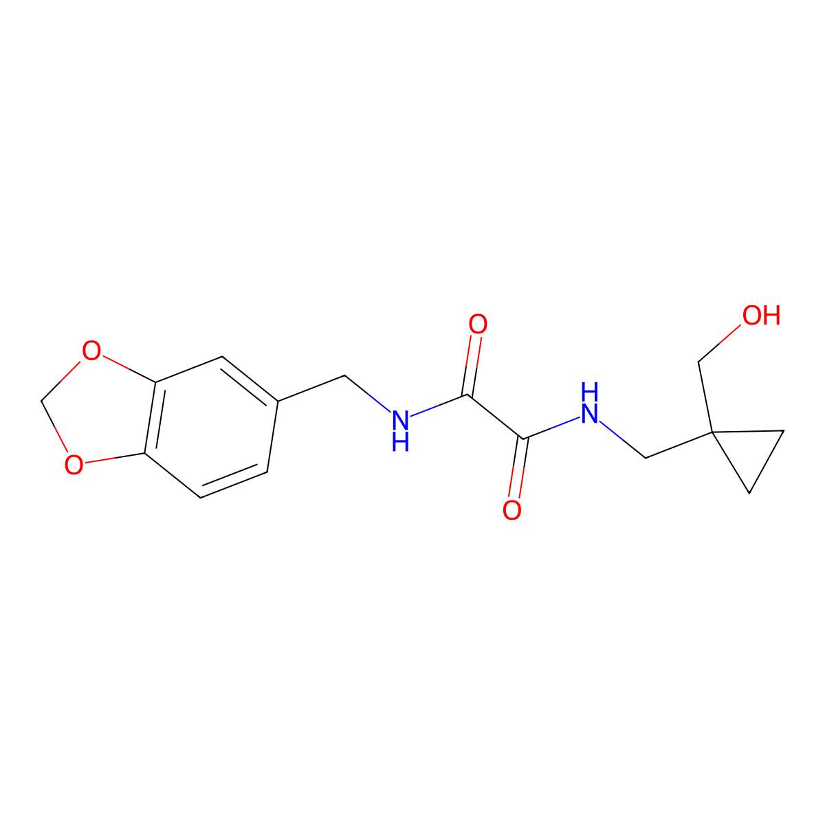N1-(benzo[d][1,3]dioxol-5-ylmethyl)-N2-((1-(hydroxymethyl)cyclopropyl)methyl)oxalamide molecular structure, CAS 1251685-54-7