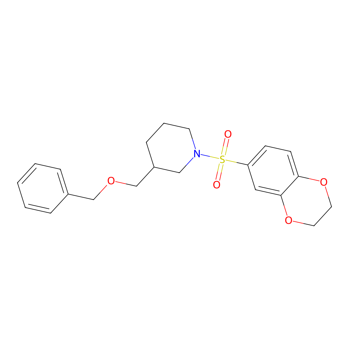 3-((Benzyloxy)methyl)-1-((2,3-dihydrobenzo[b][1,4]dioxin-6-yl)sulfonyl)piperidine molecular structure, CAS 1251685-59-2