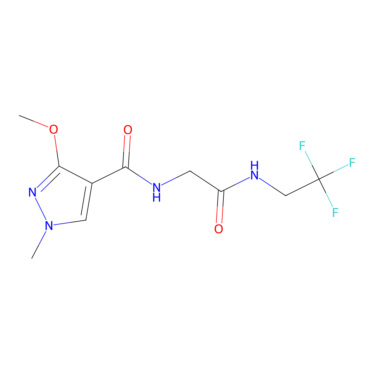 3-methoxy-1-methyl-N-(2-oxo-2-((2,2,2-trifluoroethyl)amino)ethyl)-1H-pyrazole-4-carboxamide molecular structure, CAS 1251685-63-8