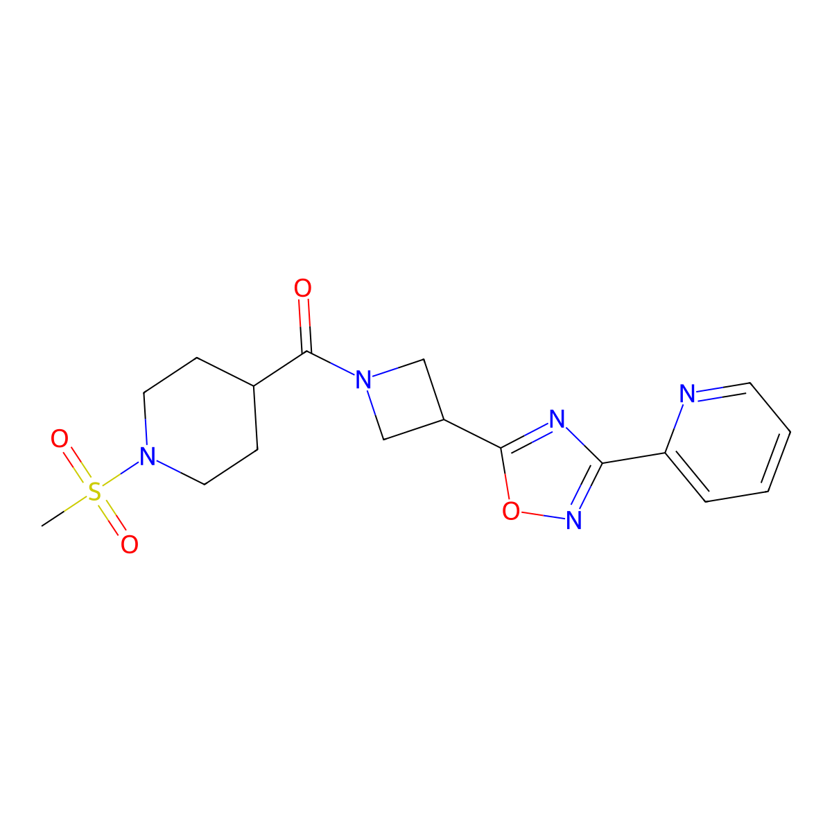 (1-(Methylsulfonyl)piperidin-4-yl)(3-(3-(pyridin-2-yl)-1,2,4-oxadiazol-5-yl)azetidin-1-yl)methanone molecular structure, CAS 1251685-66-1