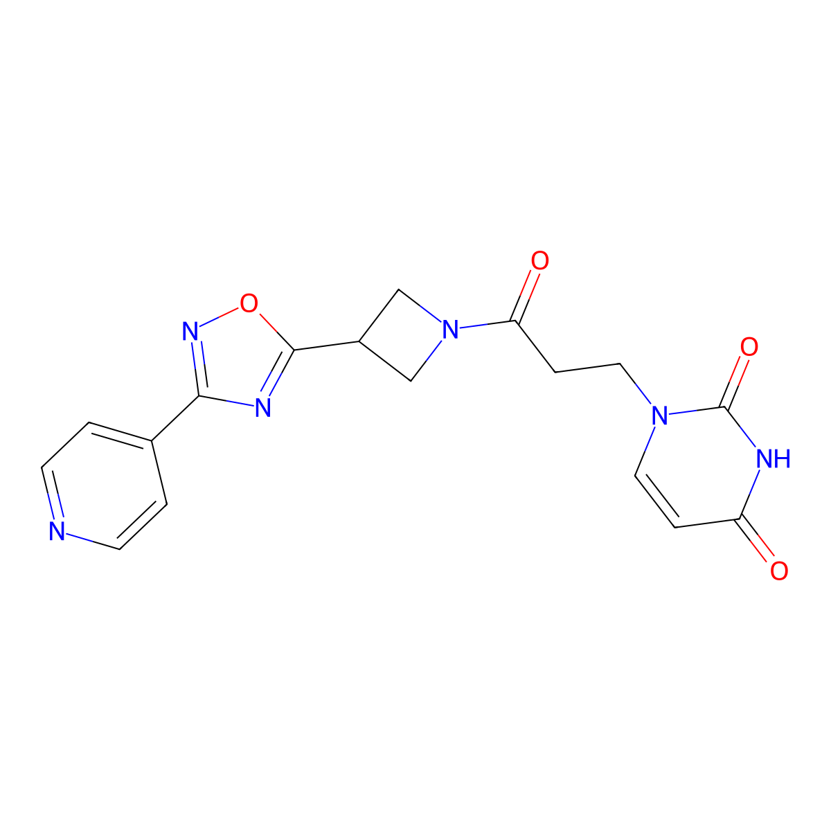 1-(3-oxo-3-(3-(3-(pyridin-4-yl)-1,2,4-oxadiazol-5-yl)azetidin-1-yl)propyl)pyrimidine-2,4(1H,3H)-dione molecular structure, CAS 1251685-71-8