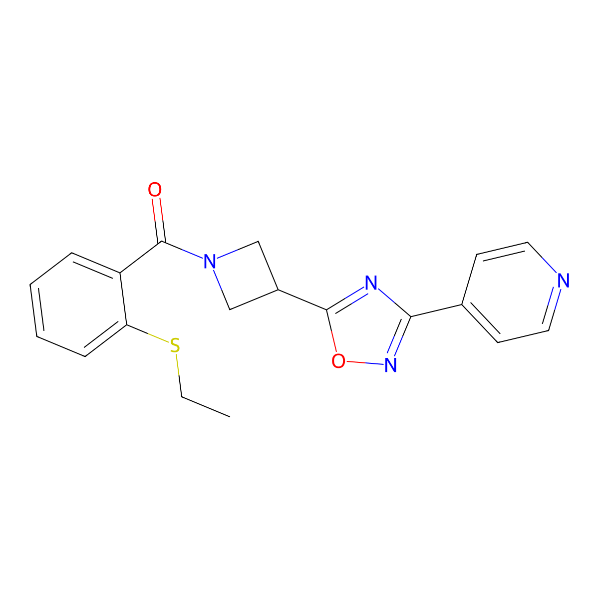 (2-(Ethylthio)phenyl)(3-(3-(pyridin-4-yl)-1,2,4-oxadiazol-5-yl)azetidin-1-yl)methanone molecular structure, CAS 1251685-75-2