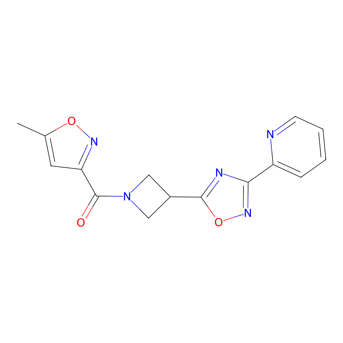(5-Methylisoxazol-3-yl)(3-(3-(pyridin-2-yl)-1,2,4-oxadiazol-5-yl)azetidin-1-yl)methanone molecular structure, CAS 1251685-78-5