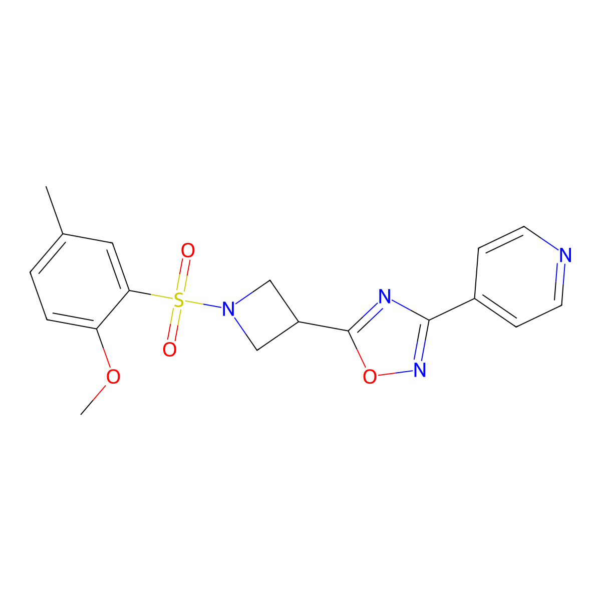 5-(1-((2-Methoxy-5-methylphenyl)sulfonyl)azetidin-3-yl)-3-(pyridin-4-yl)-1,2,4-oxadiazole molecular structure, CAS 1251685-86-5