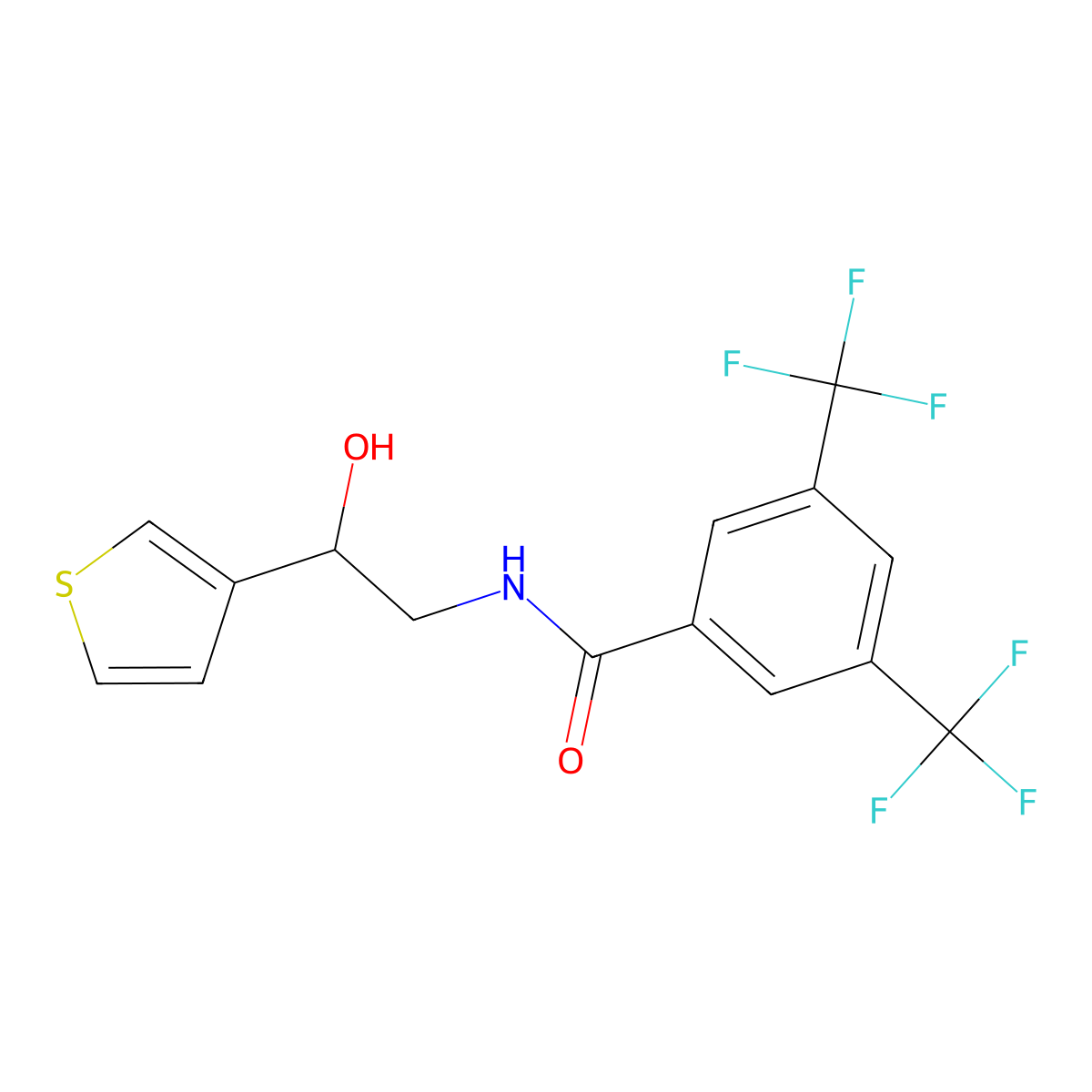 N-[2-hydroxy-2-(thiophen-3-yl)ethyl]-3,5-bis(trifluoromethyl)benzamide molecular structure, CAS 1251686-02-8